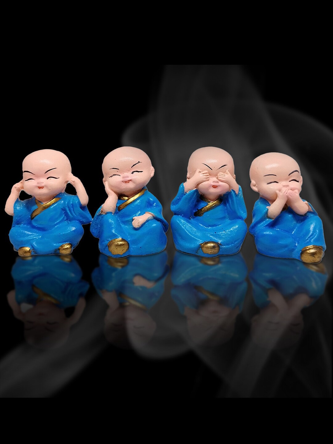 

ZURU BUNCH 4 Pcs Blue Ceramic Mini Budha Showpieces