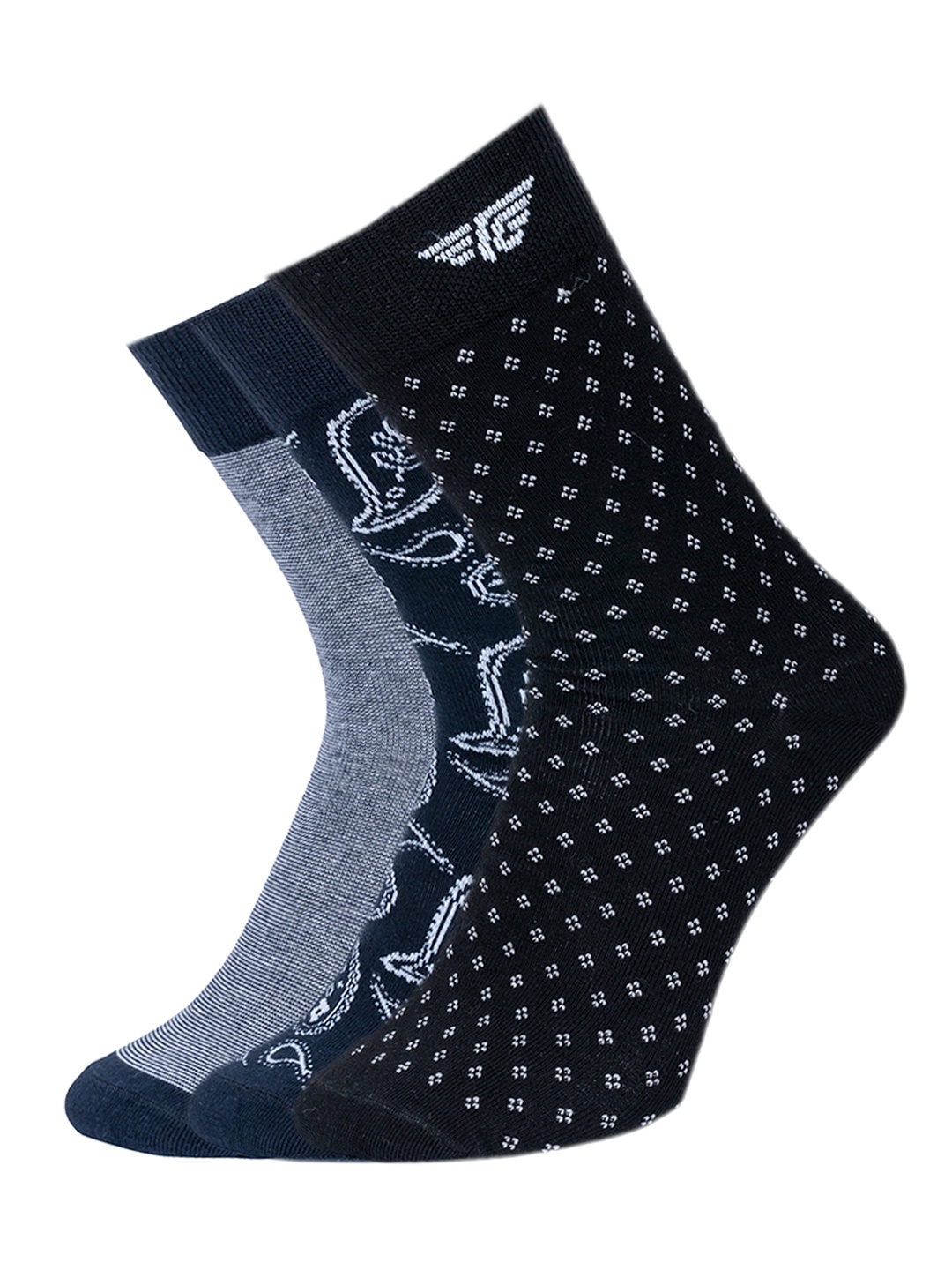 

Red Tape Men Pack Of 3 Patterned Above Calf-Length Socks, Black