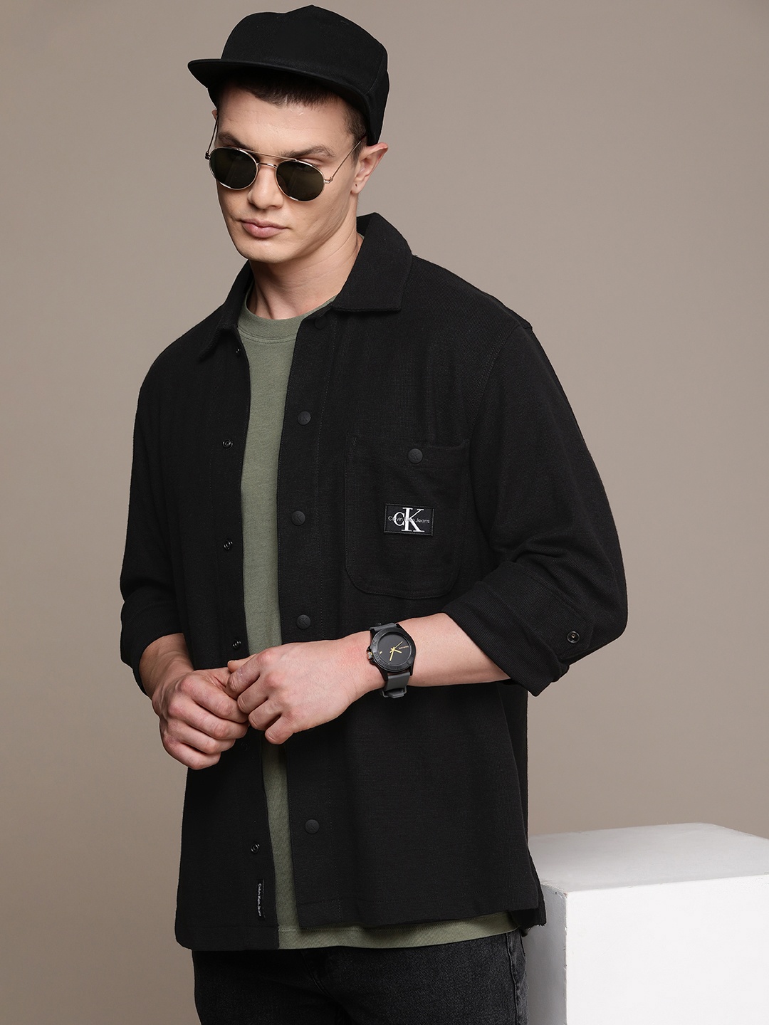 

Calvin Klein Jeans Pure Cotton Boxy Fit Casual Shirt, Black