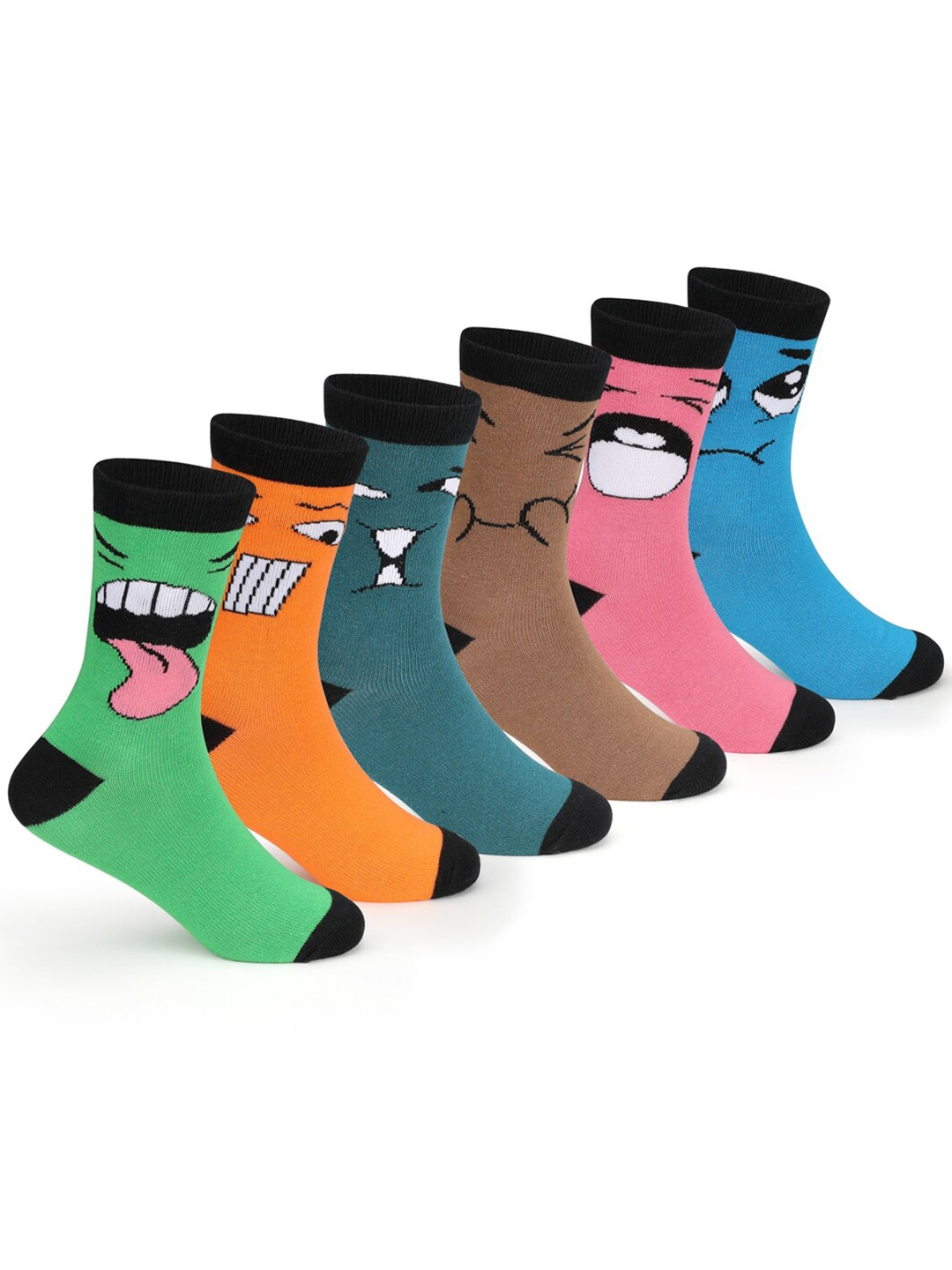 

Supersox Boys Pack Of 6 Patterned Cotton Above Ankle Length Socks, Green