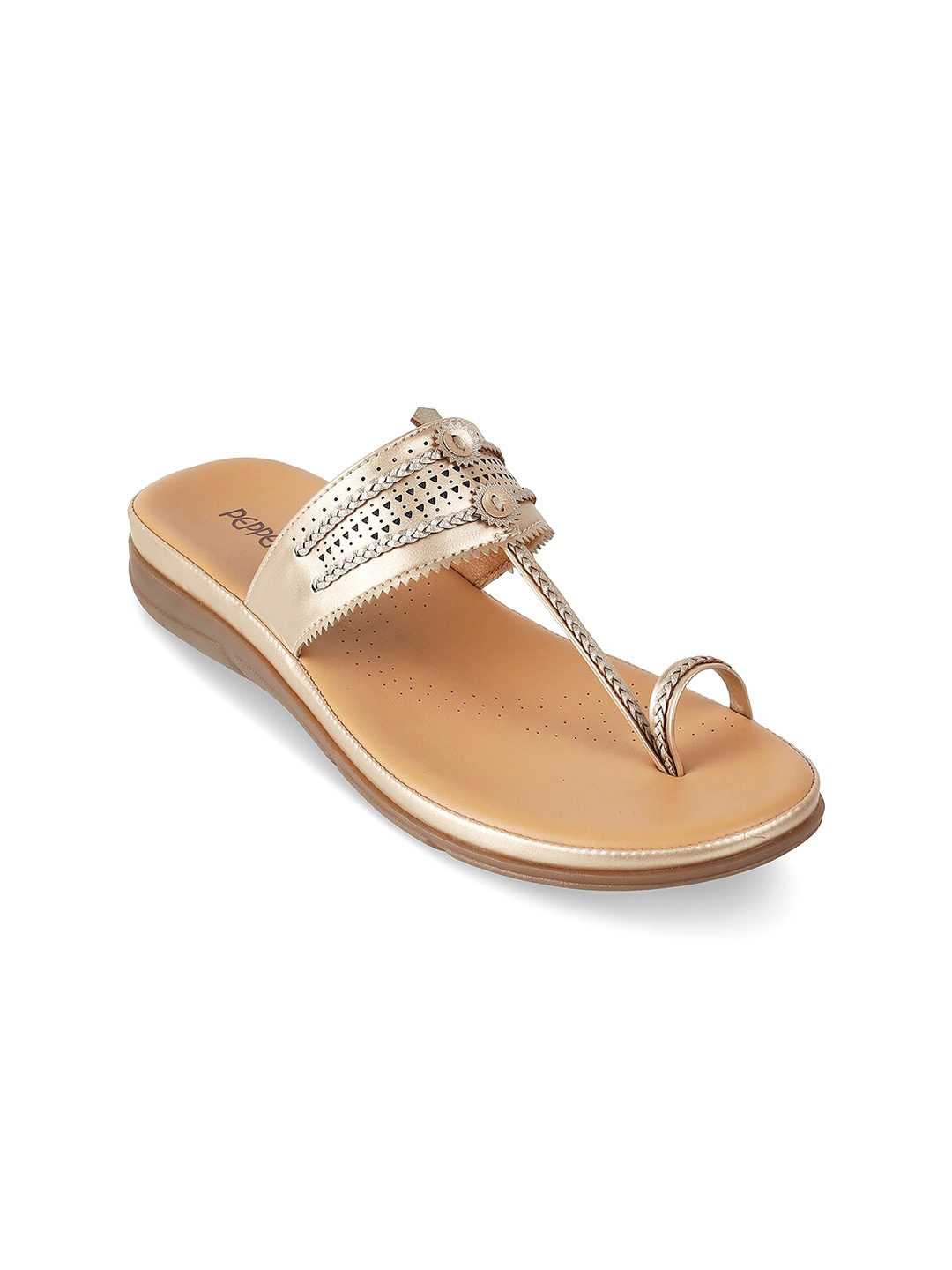 

PEPPER Laser Cuts Ethnic One Toe Flats, Gold