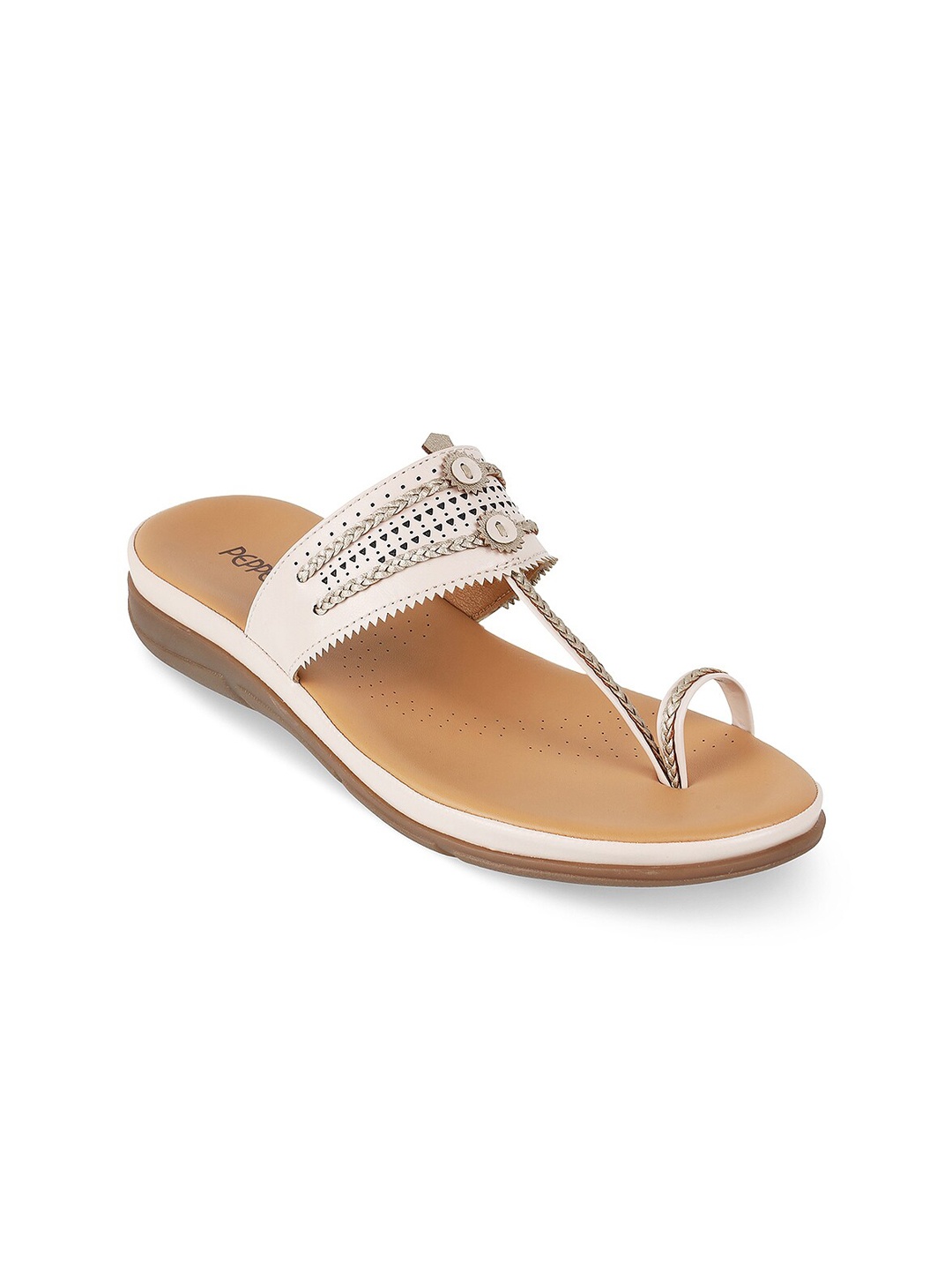 

PEPPER Laser Cuts Ethnic One Toe Flats, Cream