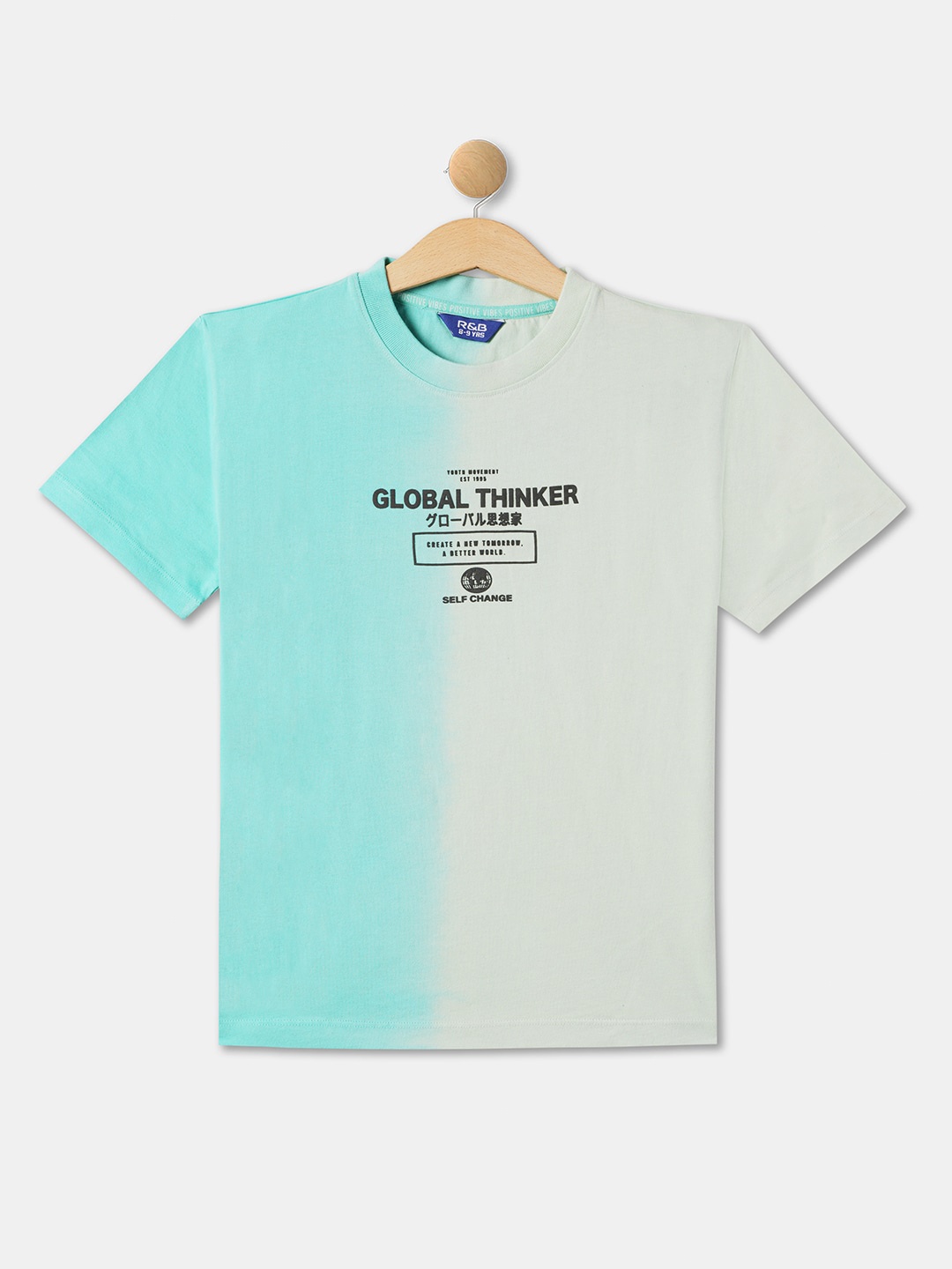 

R&B Boys Colourblocked Cotton T-shirt, Sea green