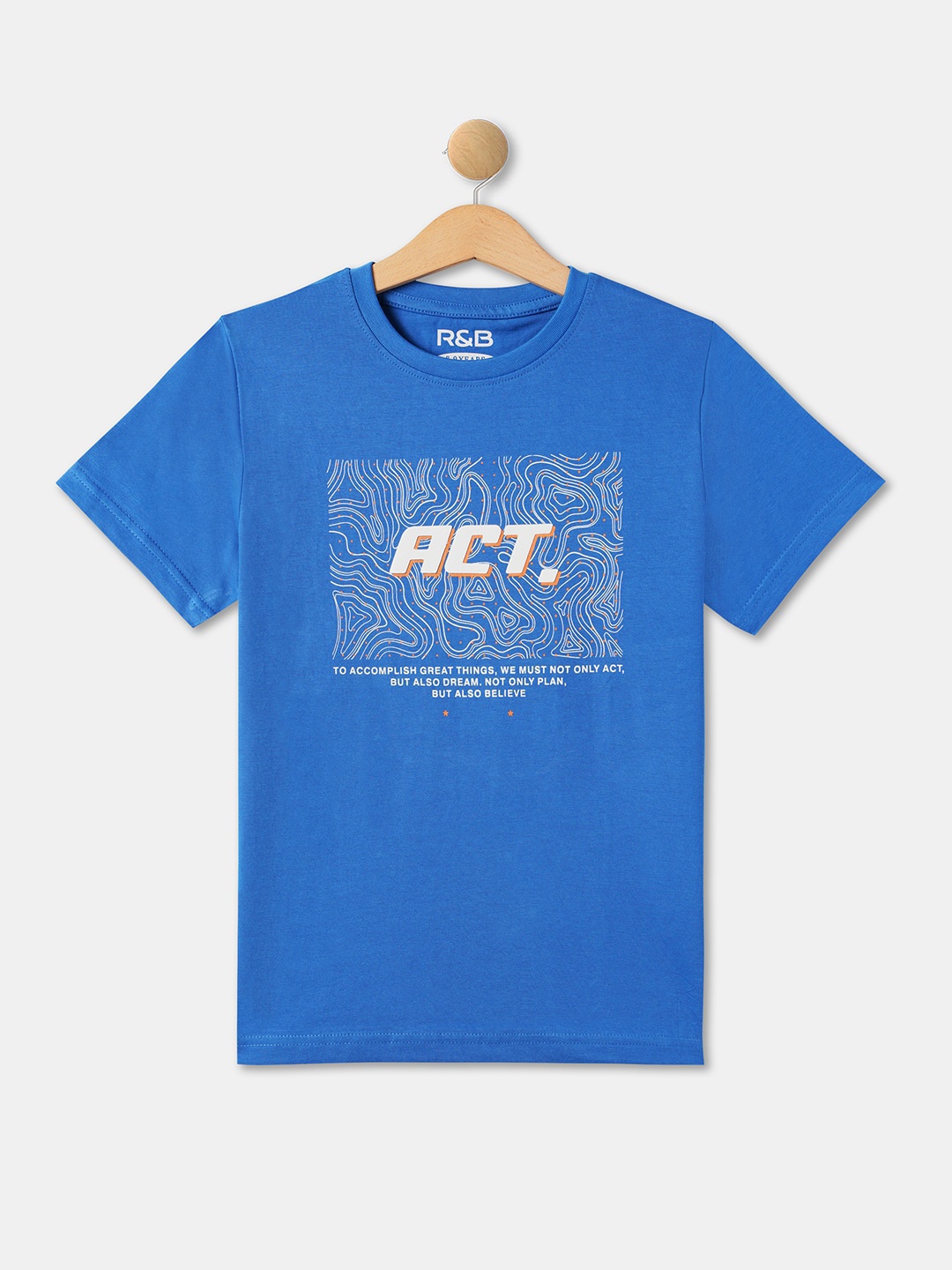 

R&B Boys Typography Printed Round Neck Cotton T-shirt, Blue