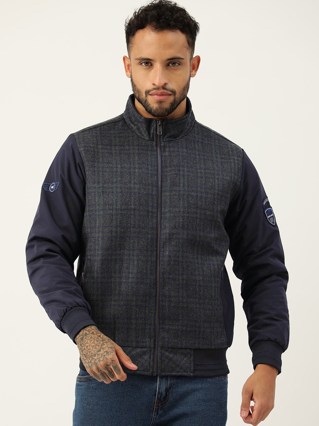 

Monte Carlo Checked Bomber Jacket, Navy blue