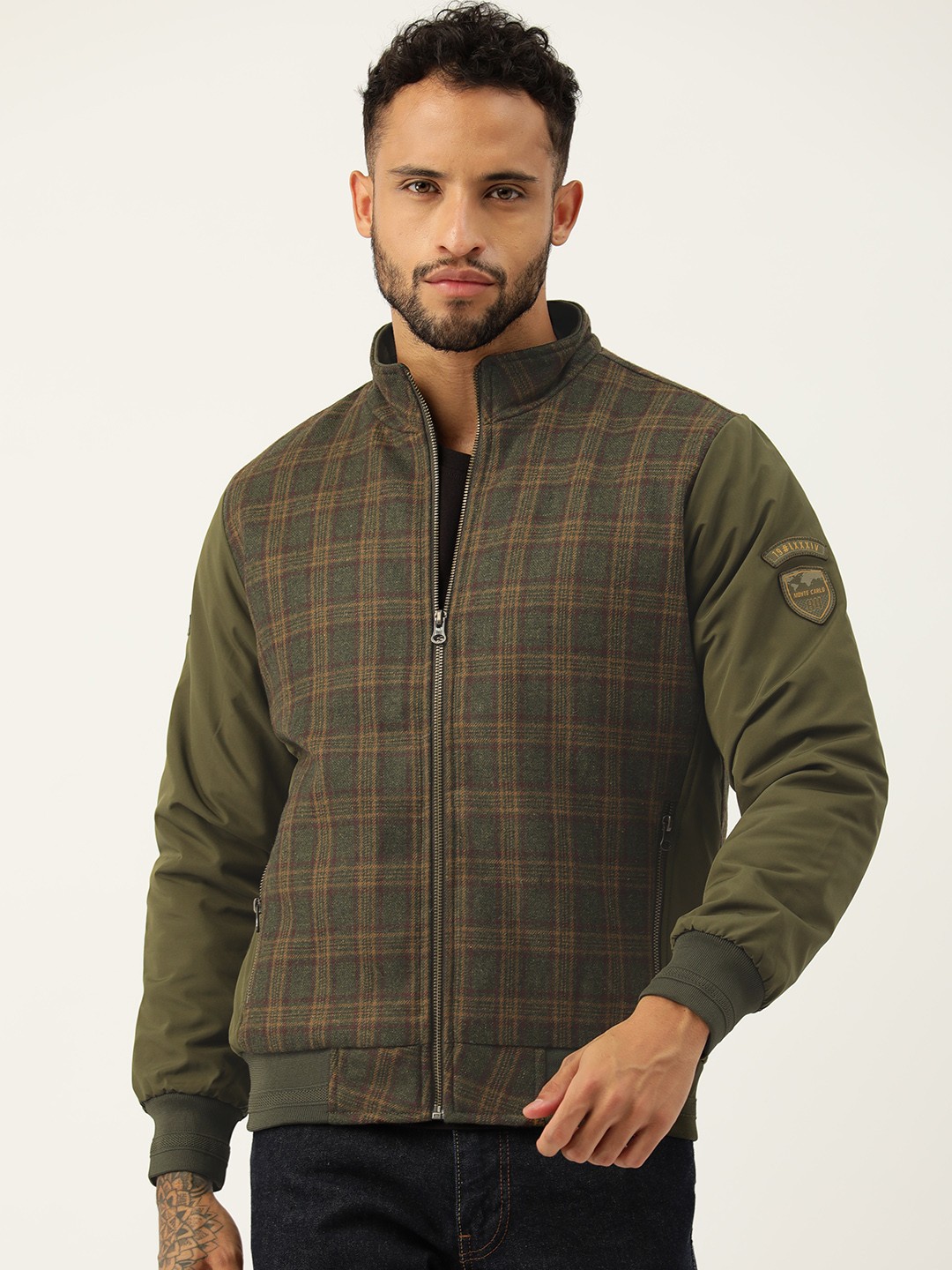 

Monte Carlo Checked Bomber Jacket, Olive