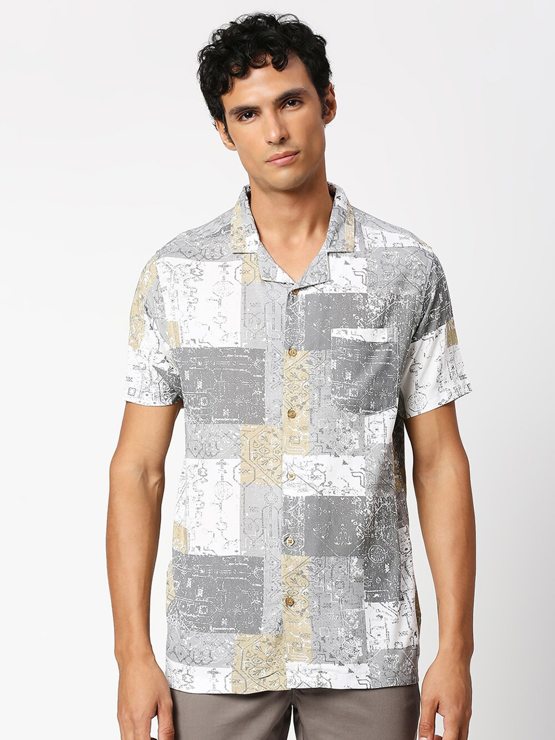 

MOD ECRU Aztec Abstract Opaque Printed Casual Shirt, Grey
