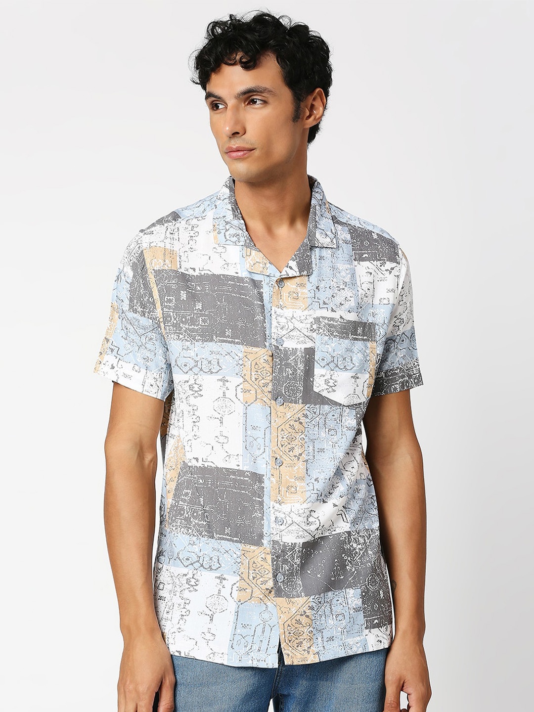 

MOD ECRU Abstract Printed Opaque Casual Shirt, Blue