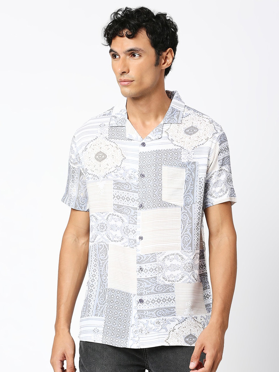 

MOD ECRU Fula Abstract Opaque Printed Casual Shirt, Blue