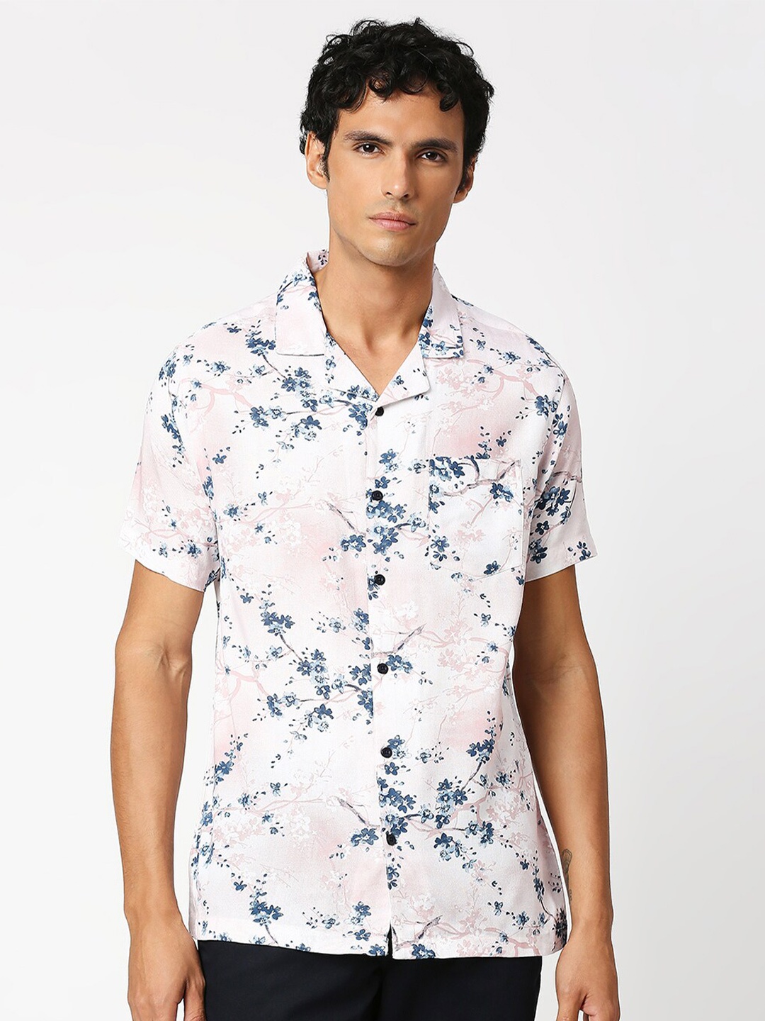 

MOD ECRU Floral Printed Opaque Casual Shirt, Pink