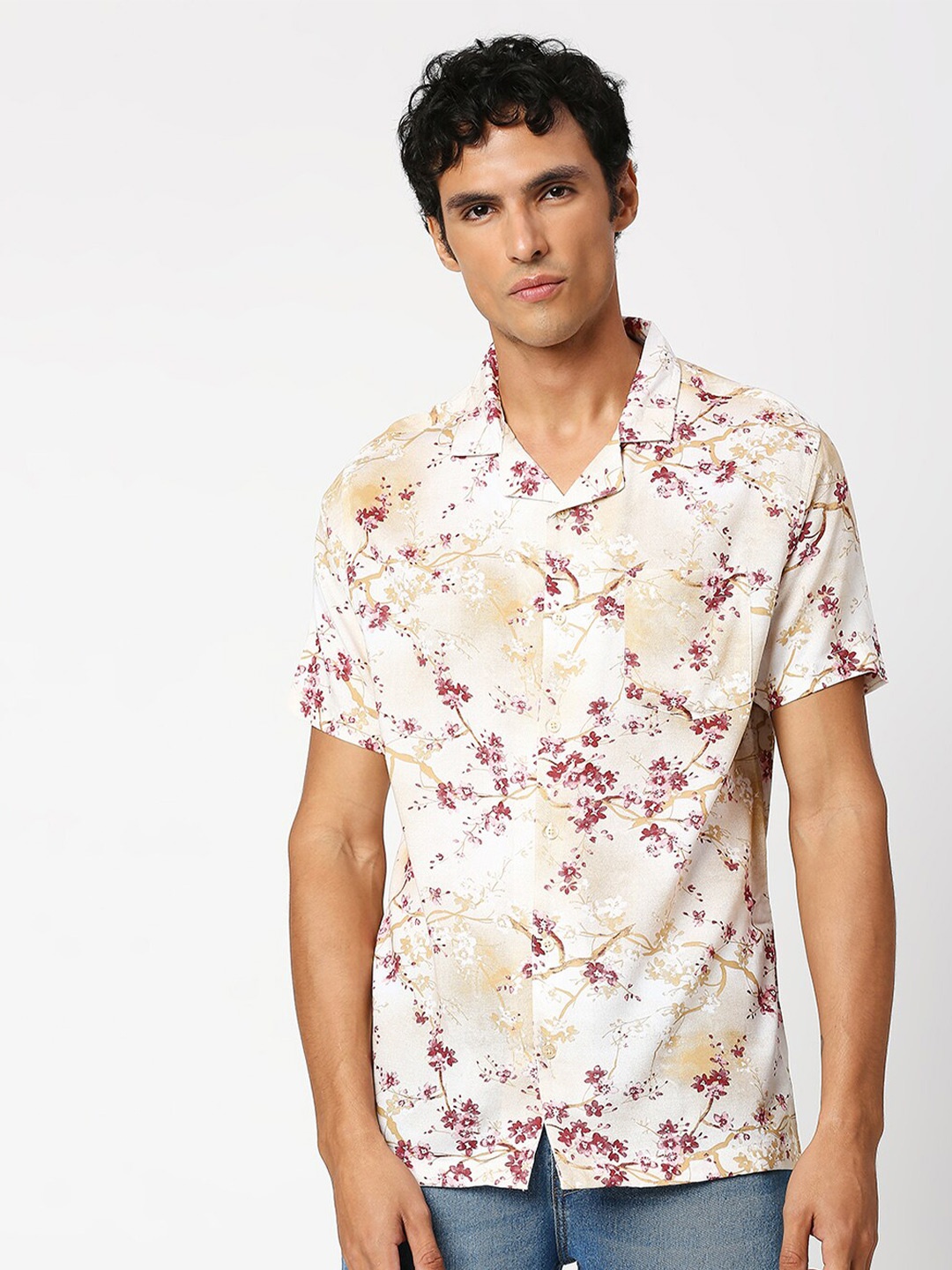 

MOD ECRU Floral Printed Opaque Casual Shirt, Orange