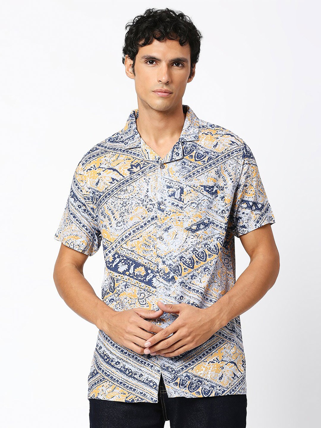 

MOD ECRU Persia Abstract Opaque Printed Casual Shirt, Blue