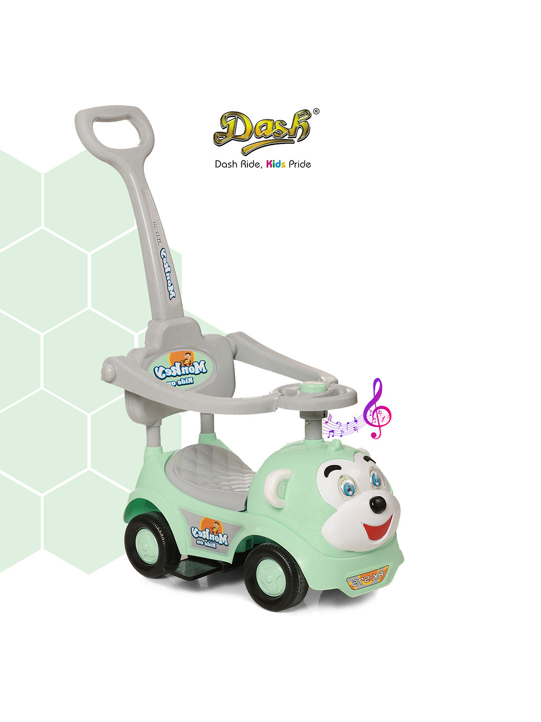 

Dash Unisex Kids Monkey Ride On Car With Parental Handle, Green