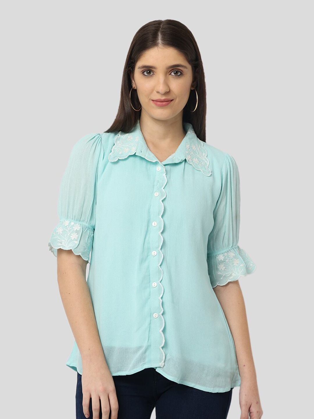 

GLORY & I Cotton Shirt Style Top, Blue
