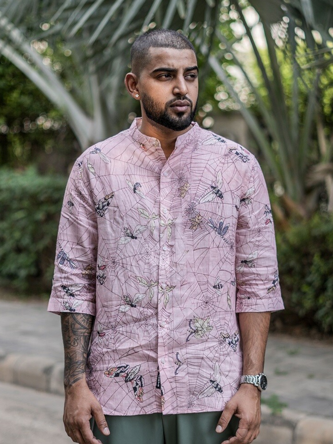 

ADDY'S for men Printed Comfort Casual Linen Shirt, Pink