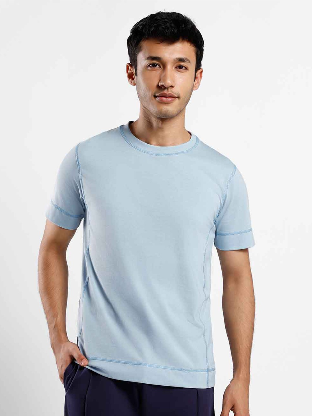 

NOBERO High Neck Regular sleeves Regular Fit Casual T-shirt, Blue