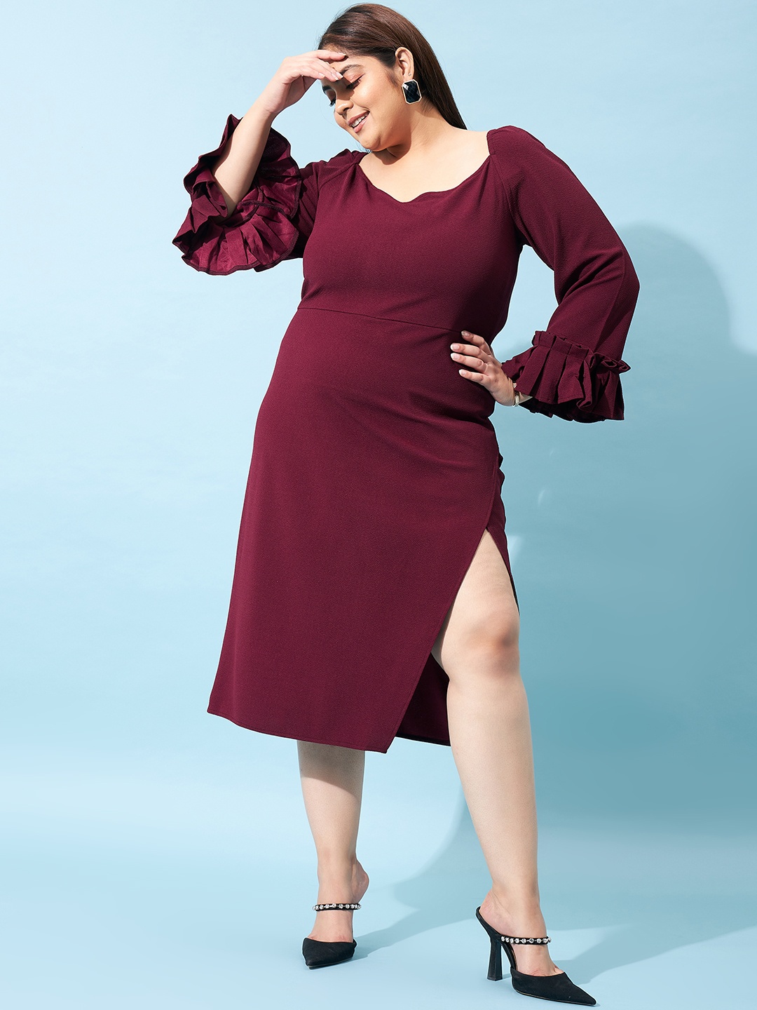 

Athena Ample Plus Size Bell Sleeve Sheath Midi Dress, Maroon