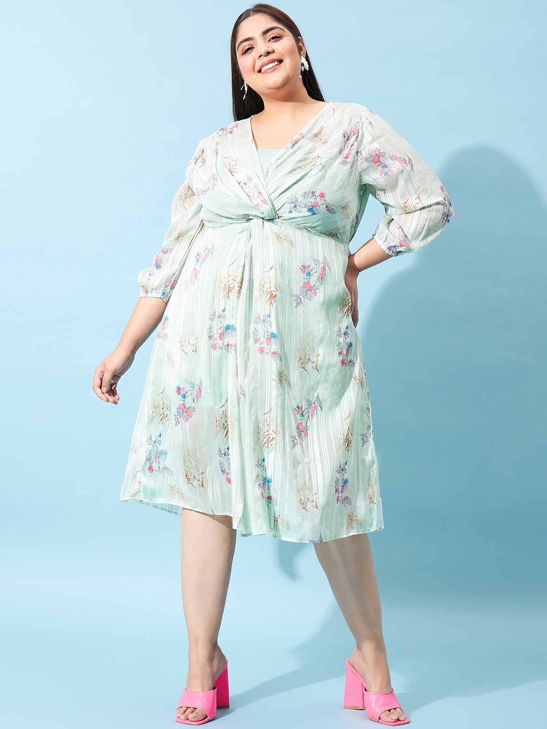 

Athena Ample Plus Size Floral Printed Fit & Flare Midi Dress, Sea green