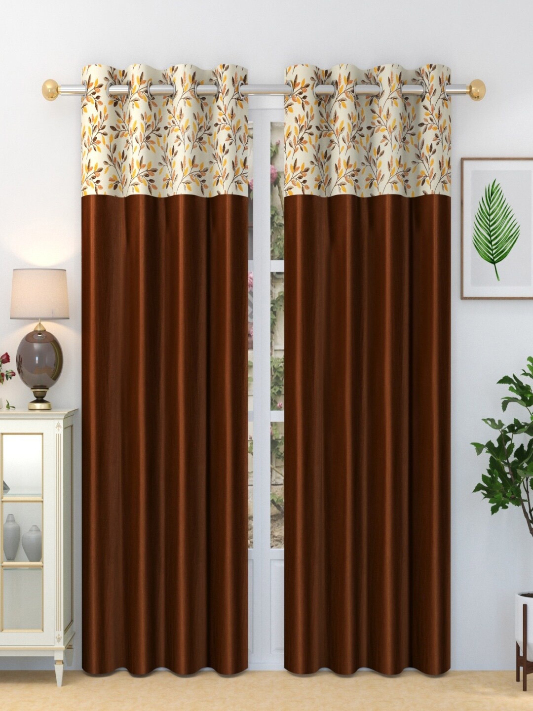 

Homefab India Stylishfern Brown & Cream-Coloured 2 Pieces Floral Long Door Curtains