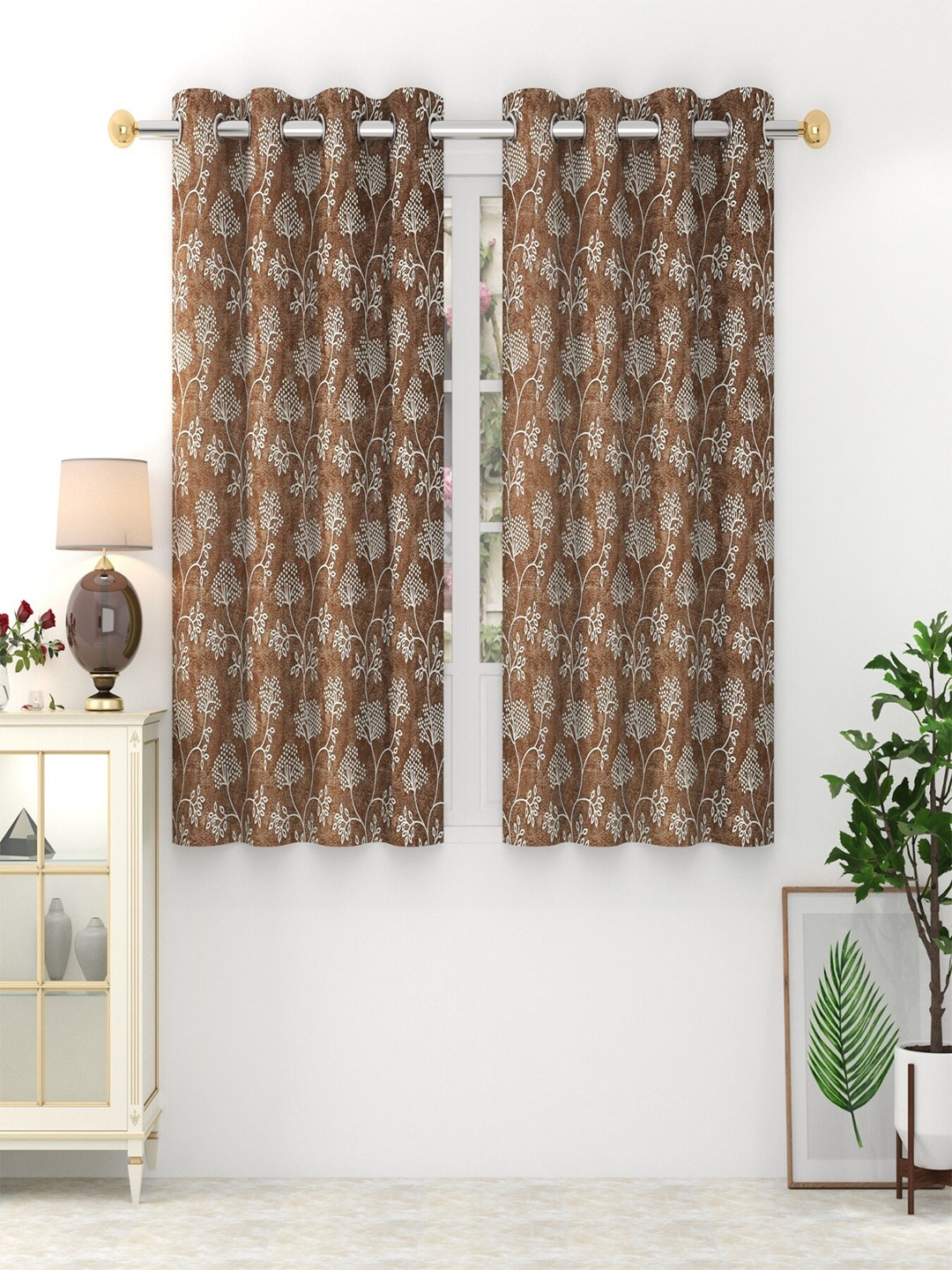 

Homefab India Sonet Brown & White 2 Pieces Floral Window Curtains