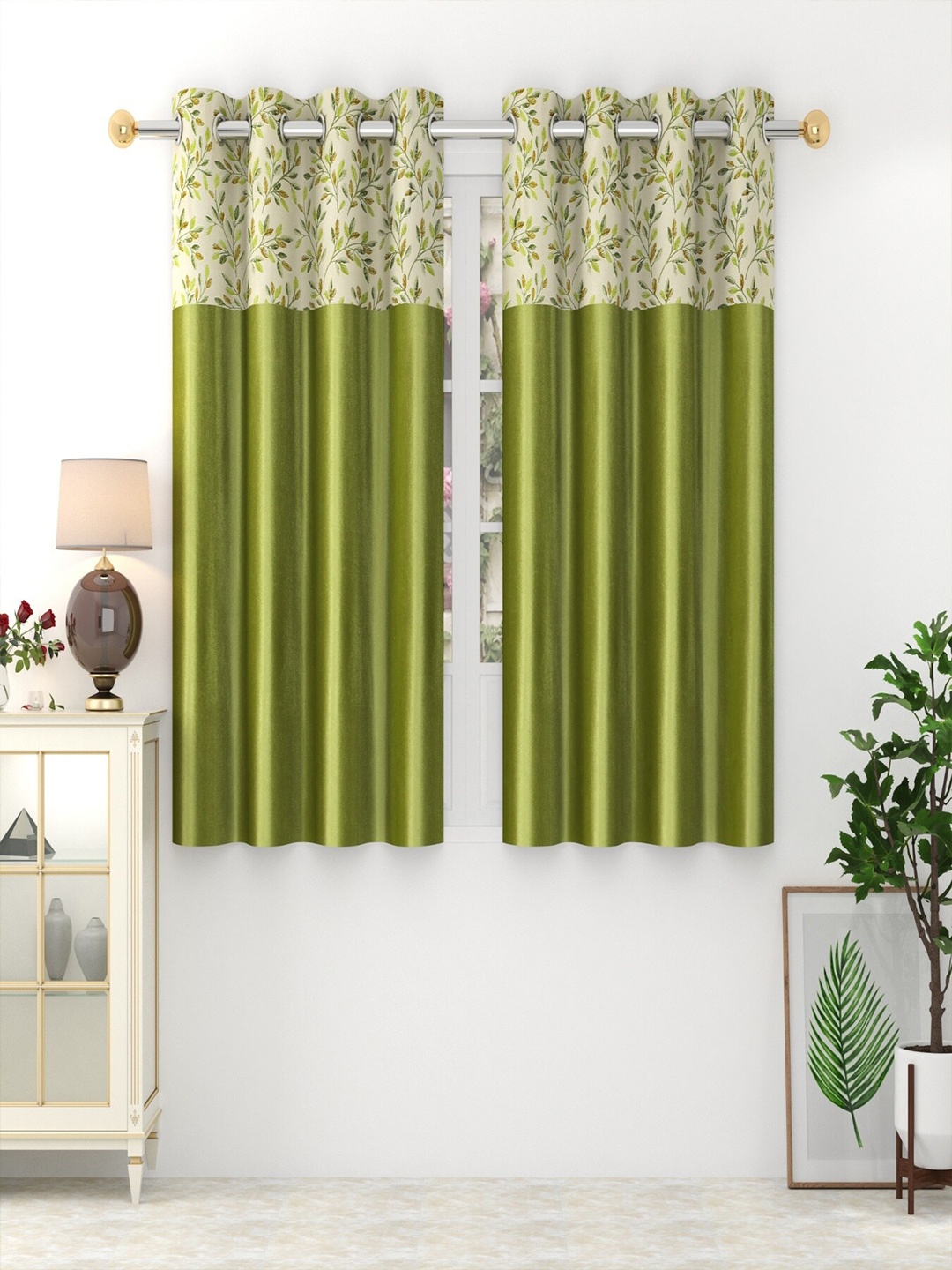 

Homefab India Stylishfern Green & Cream-Coloured 2 Pieces Floral Window Curtains