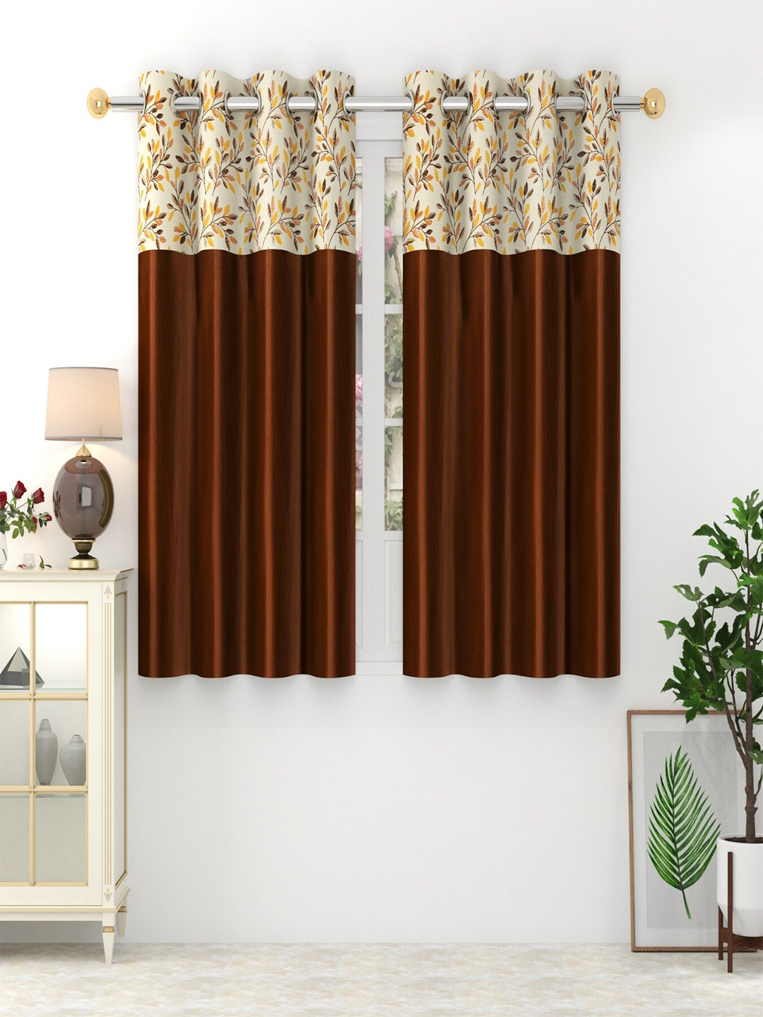

Homefab India 2 Pcs Brown & Yellow Floral Window Curtain