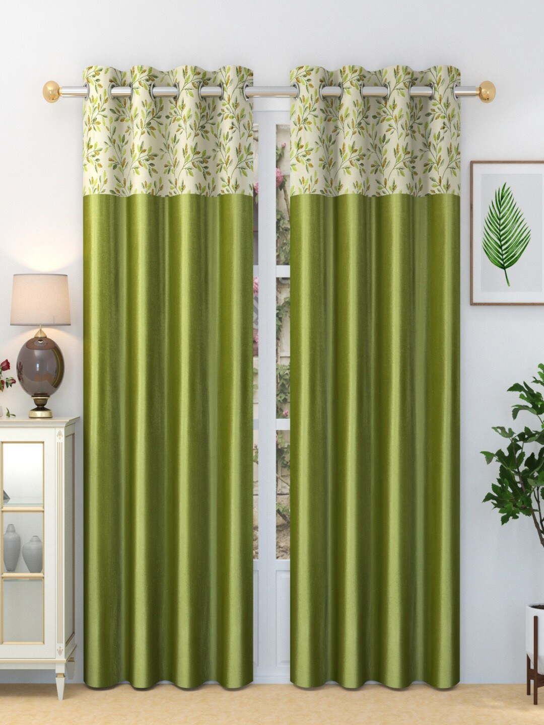 

Homefab India 2 Pcs Green & Brown Floral Door Curtain