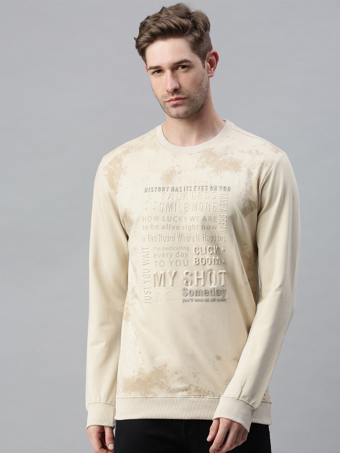 

SHOWOFF Printed Pullover Cotton Sweatshirt, Beige