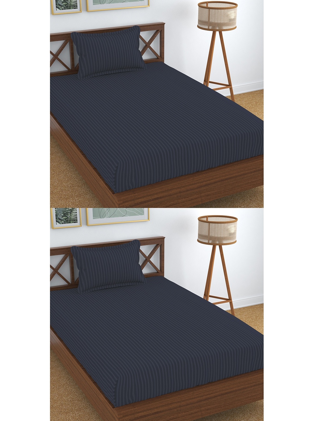 

Homefab India Grey Striped Cotton 180 TC 2 Single Bedsheets with 2 Pillow Covers