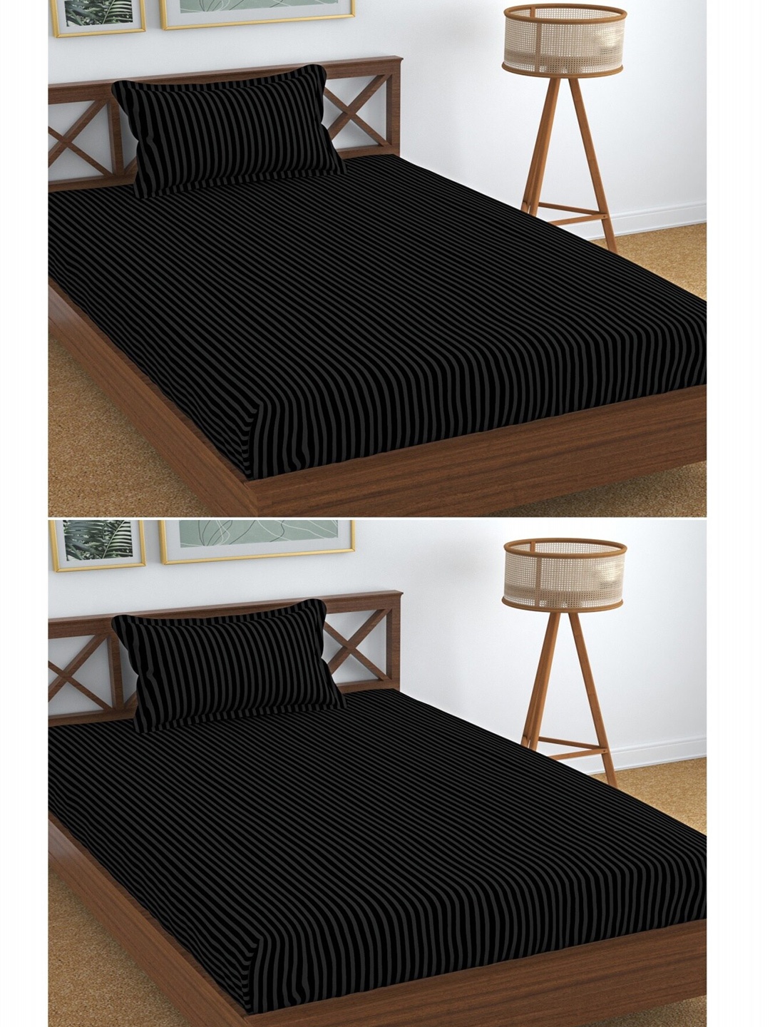 

Homefab India Black 2 Pieces Striped Cotton 180 TC Single Bedsheet With 2 Pillow Covers