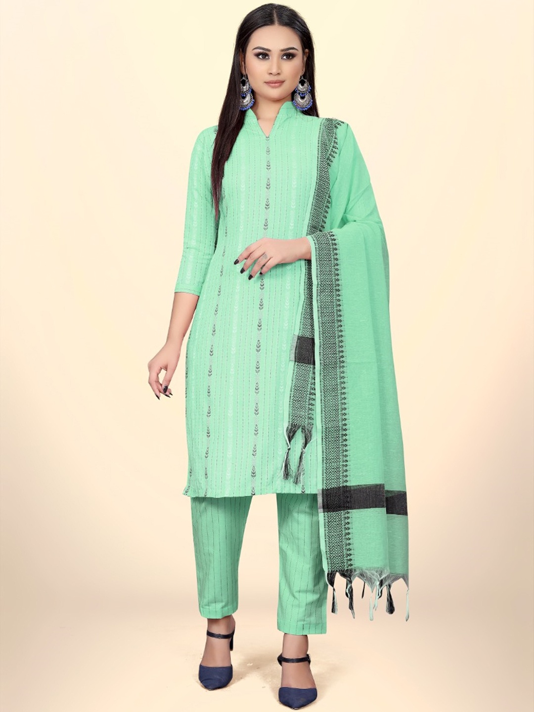 

KALINI Woven Design Unstitched Dress Material, Green