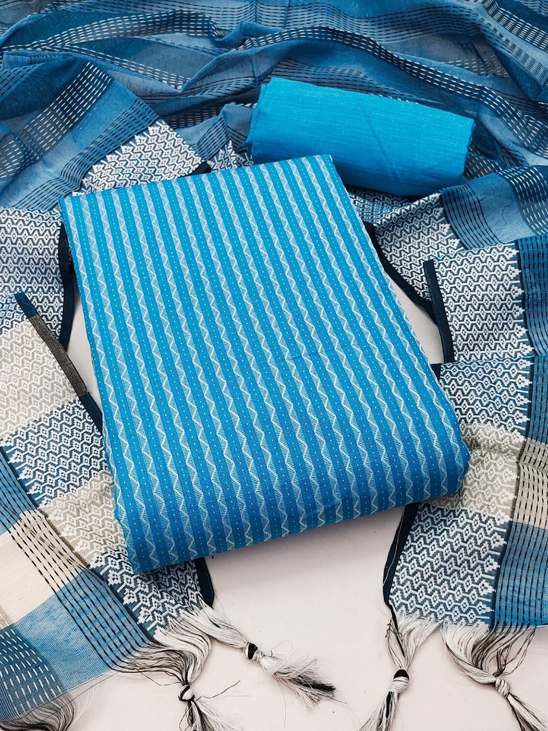 

KALINI Woven Design Unstitched Dress Material, Blue
