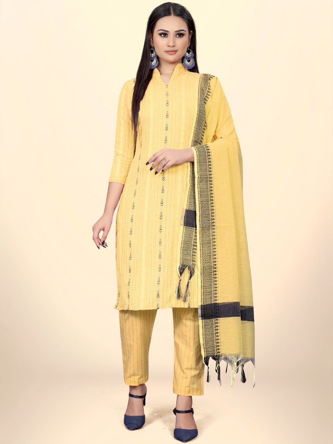 

KALINI Woven Design Unstitched Dress Material, Yellow