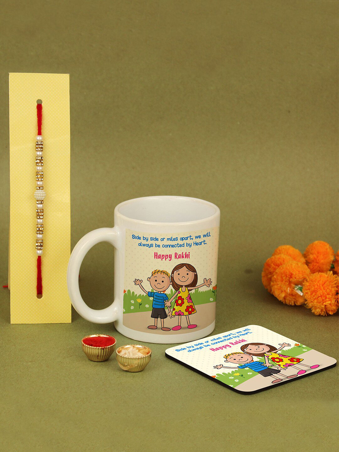 

TIED RIBBONS Rakhi With Mug & Coaster Gift Pack, Red