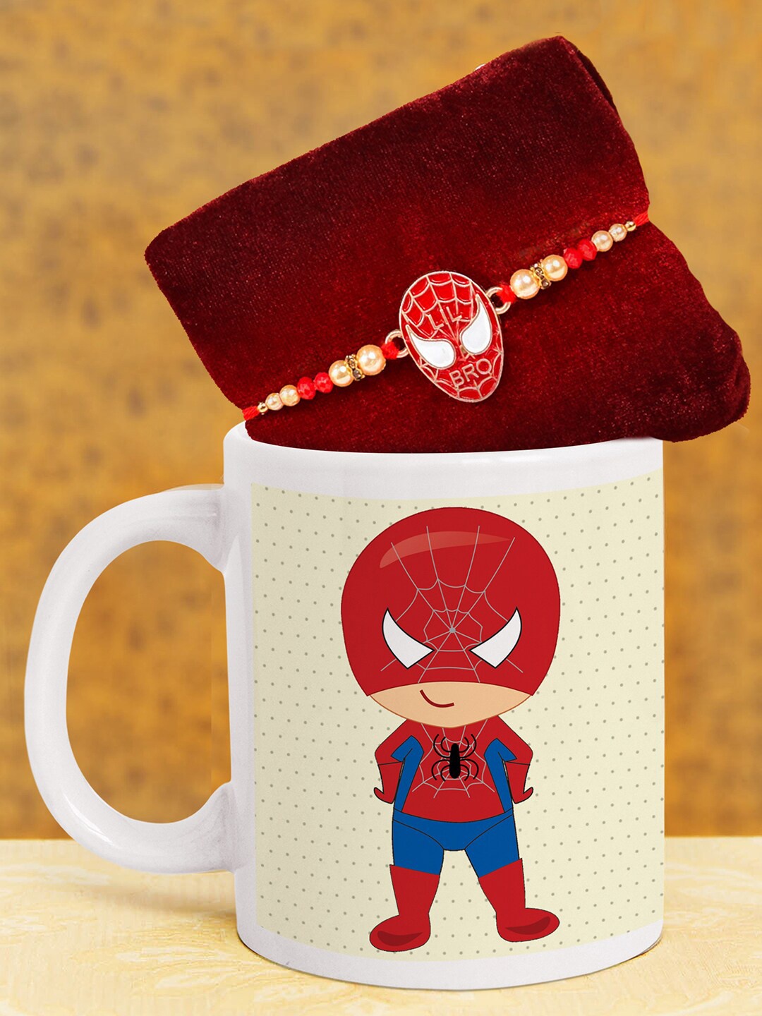 

TIED RIBBONS Kids Spiderman Rakhi With Mug Gift Set, Red