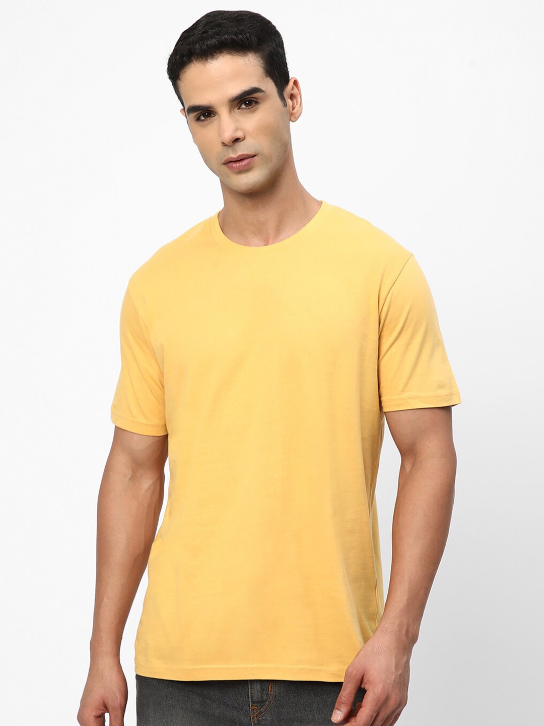

R&B Round Neck Cotton T-shirt, Yellow