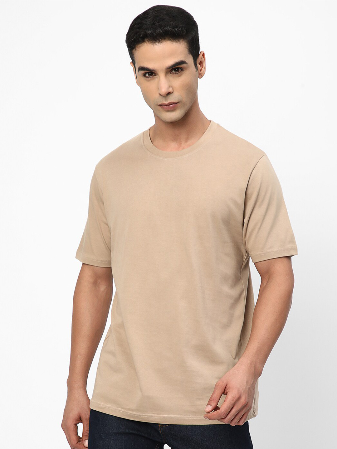 

R&B Round Neck Cotton T-shirt, Beige
