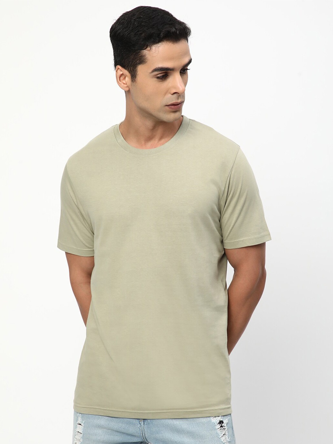 

R&B Round Neck Cotton T-shirt, Green