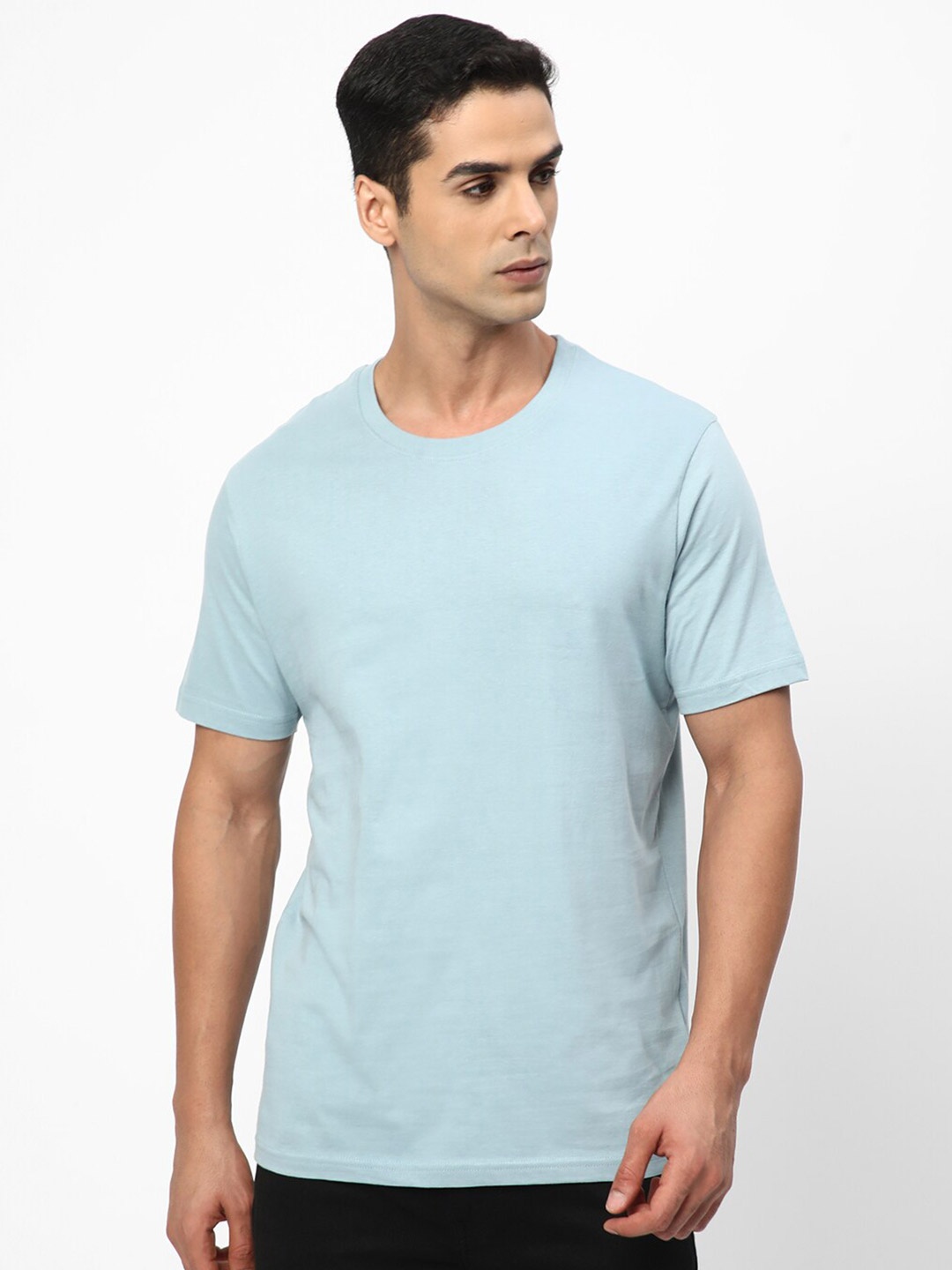 

R&B Men Round Neck Cotton T-shirt, Blue