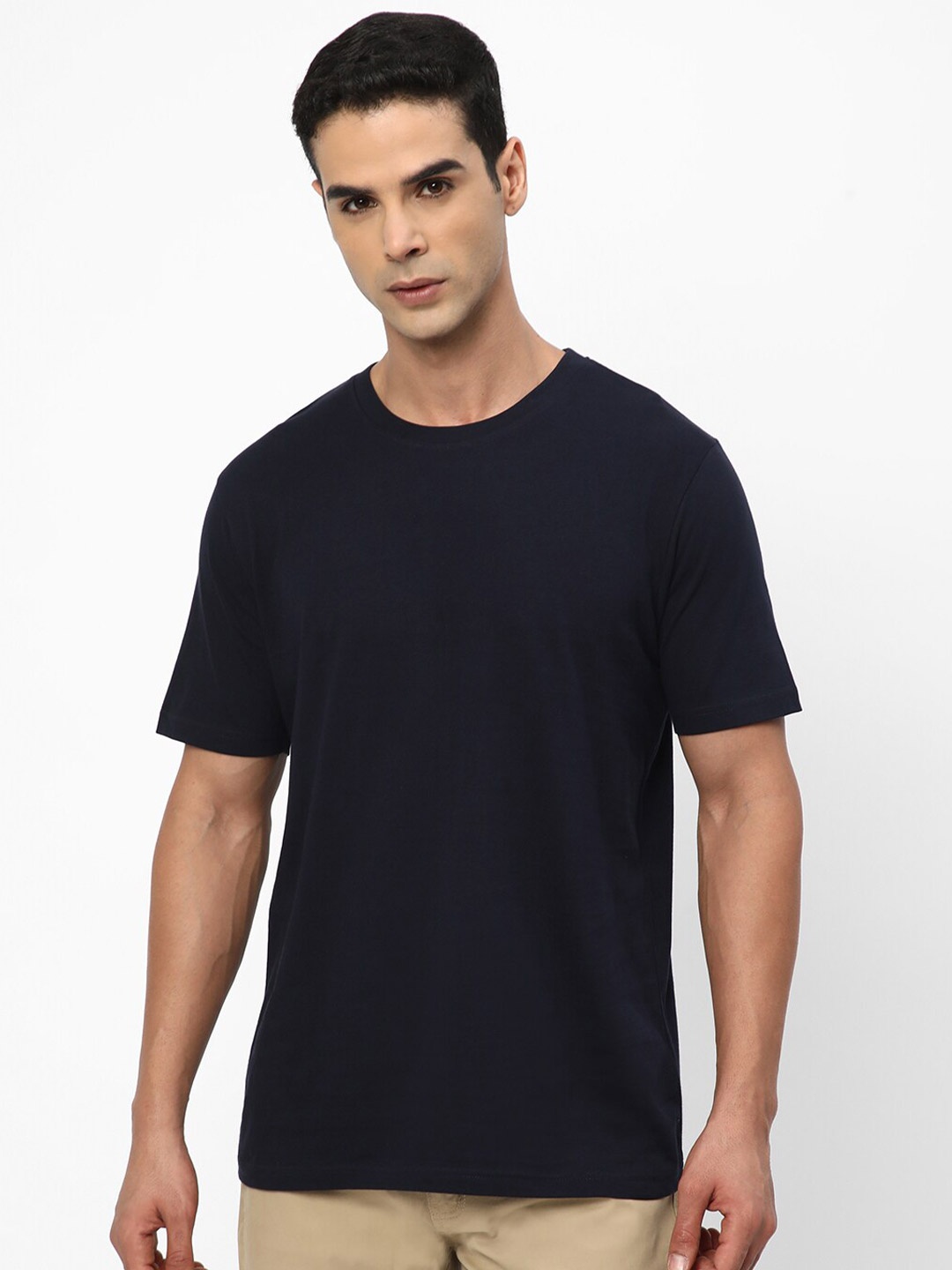 

R&B Round Neck Regular Fit Cotton T-shirt, Blue