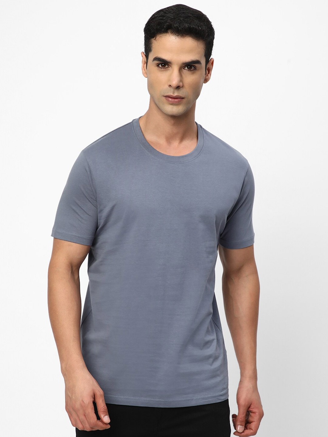 

R&B Round Neck Regular Fit Cotton T-shirt, Blue