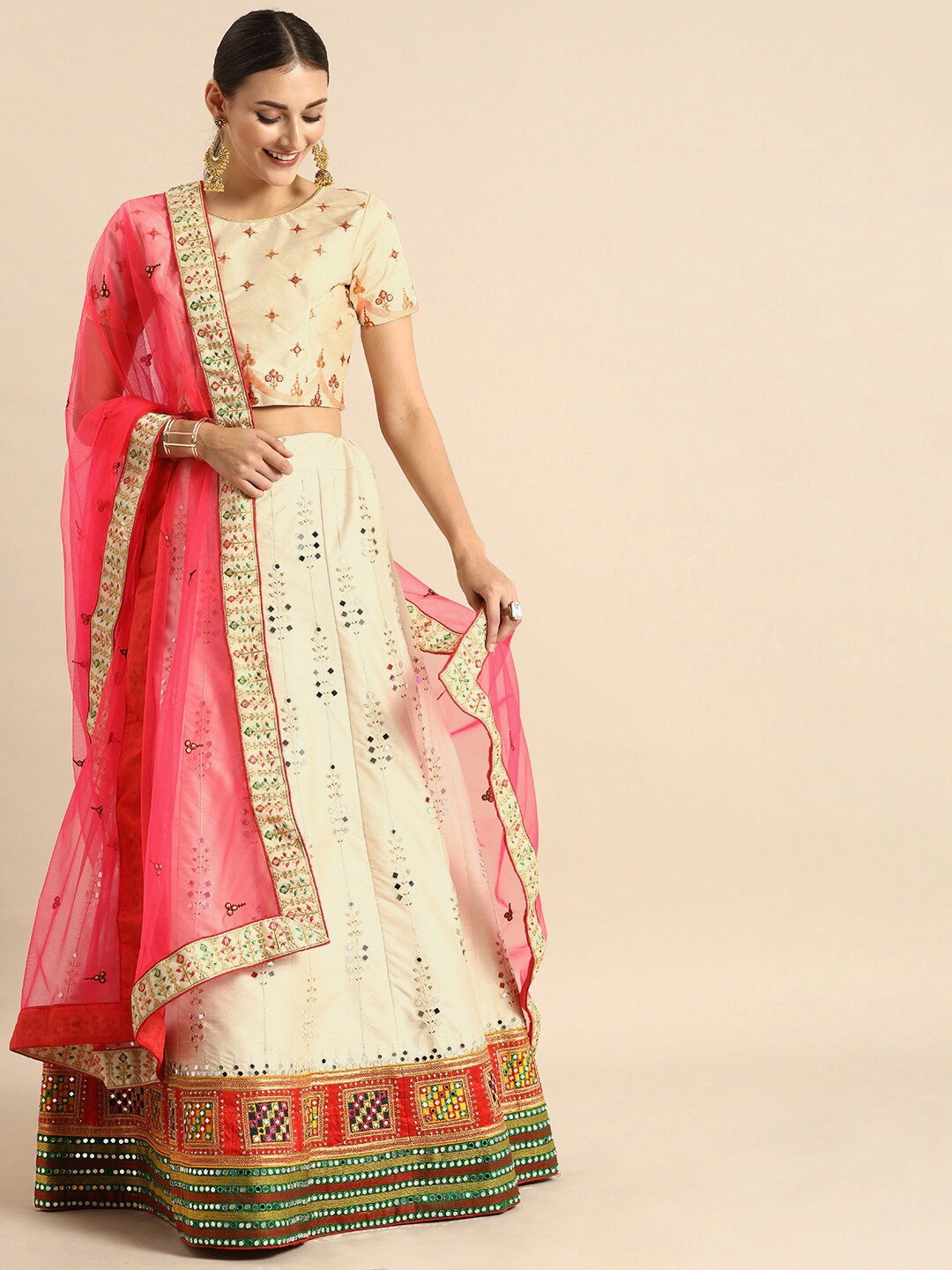 

Shaily Embroidered Semi-Stitched Lehenga & Unstitched Blouse With Dupatta, Off white