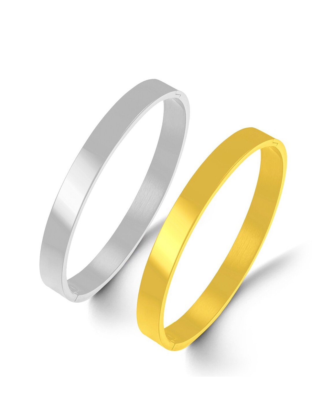 

MEENAZ Set Of 2 Silver-Toned & Gold-Toned Gold-Plated Kada Bracelet