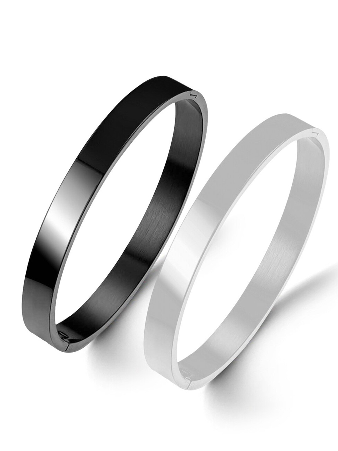 

MEENAZ Set Of 2 Antique Silver-Plated Kada Bracelet, Black