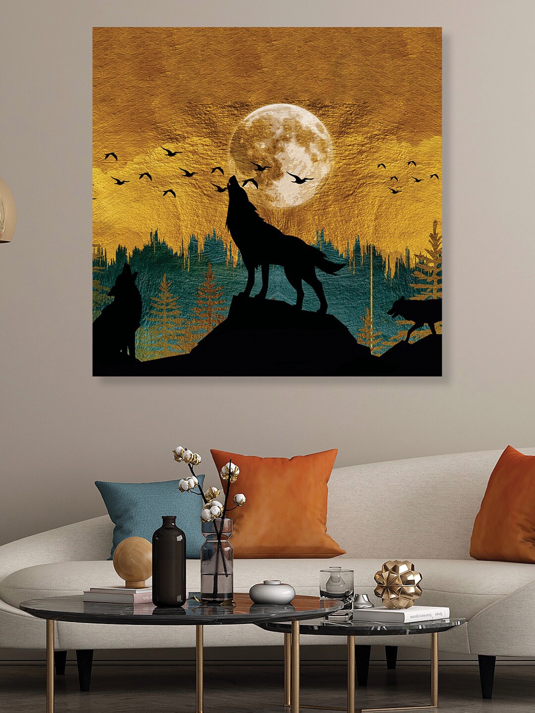 

RANDOM Black & Yellow Wolf Printed Canvas Wall Art