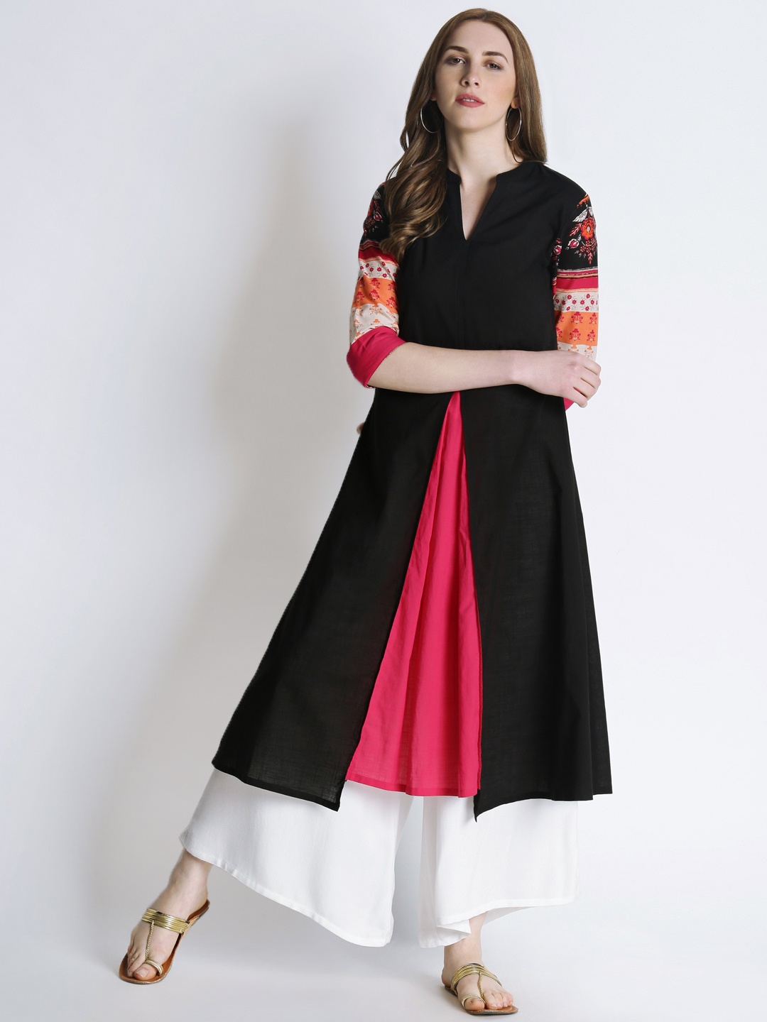 

RANGMANCH BY PANTALOONS Women Black Solid A-Line Kurta