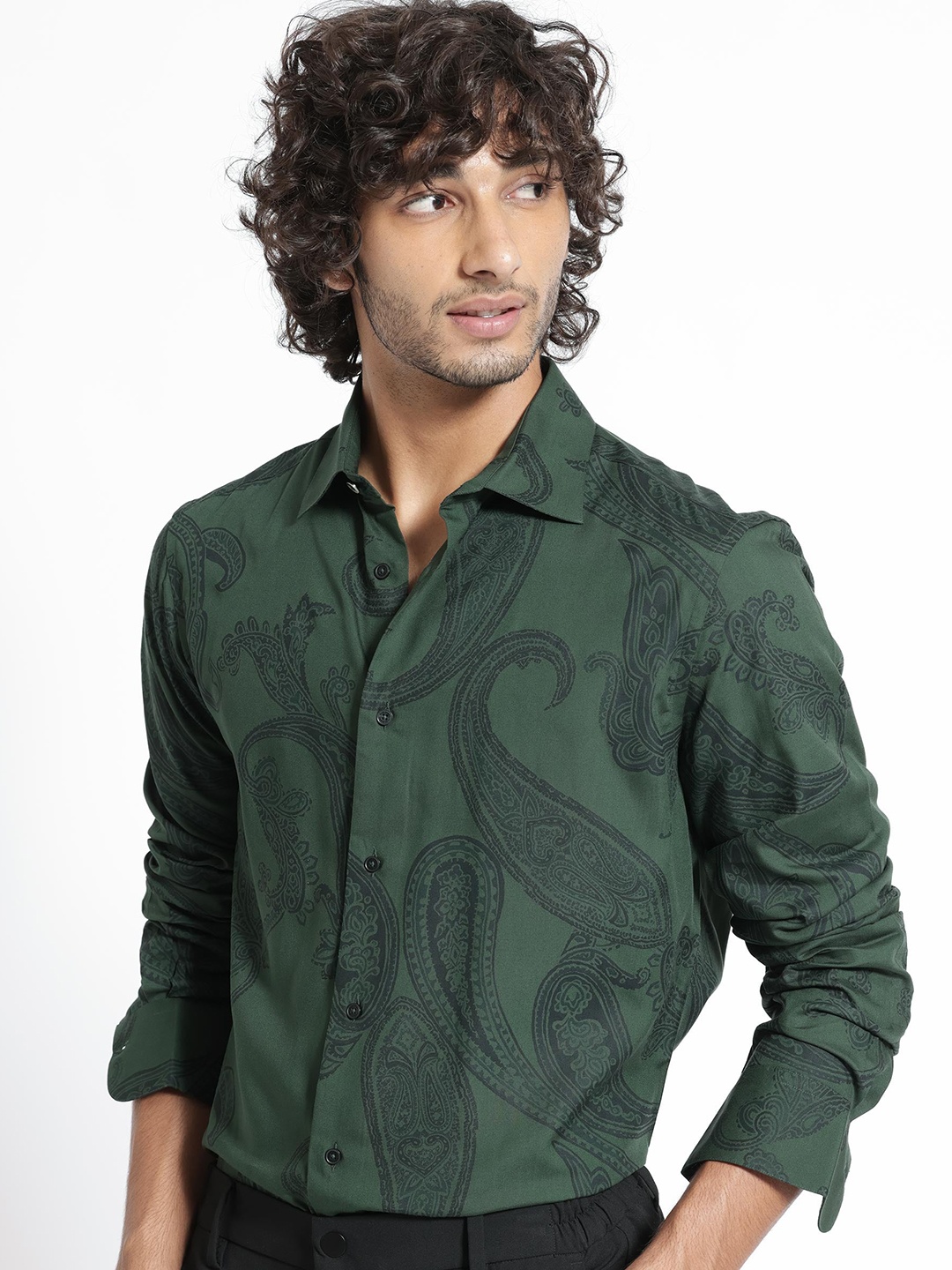 

RARE RABBIT Men Ares Slim Fit Ethnic Motifs Printed Shirt, Green