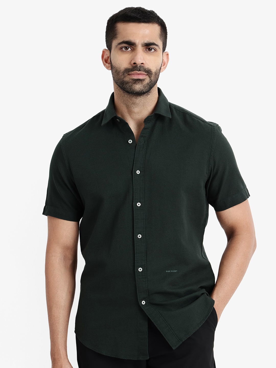 

RARE RABBIT Men Rissa Slim Fit Textured Cotton Shirt, Green