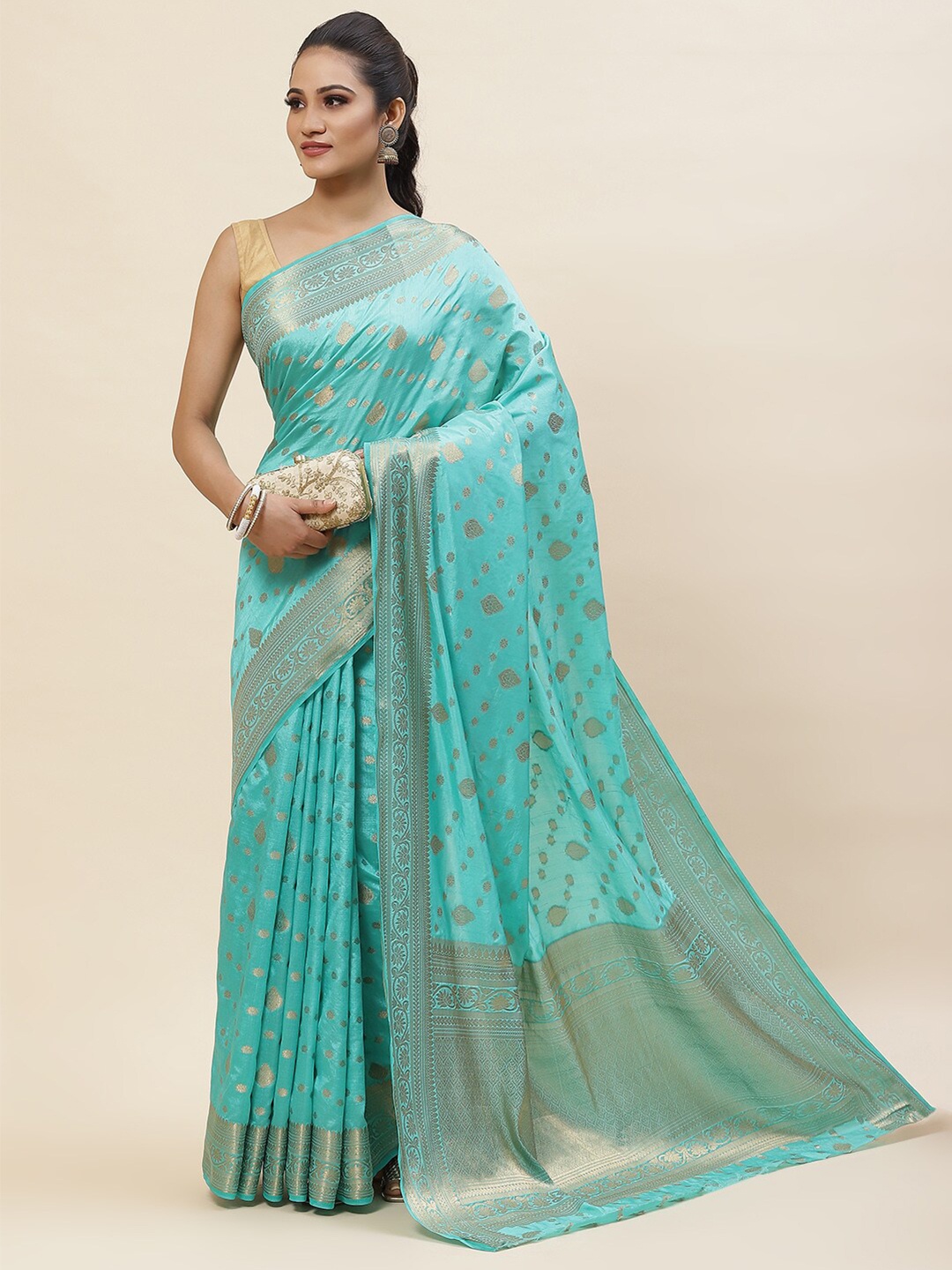 

Meena Bazaar Ethnic Motifs Zari Art Silk Saree, Sea green