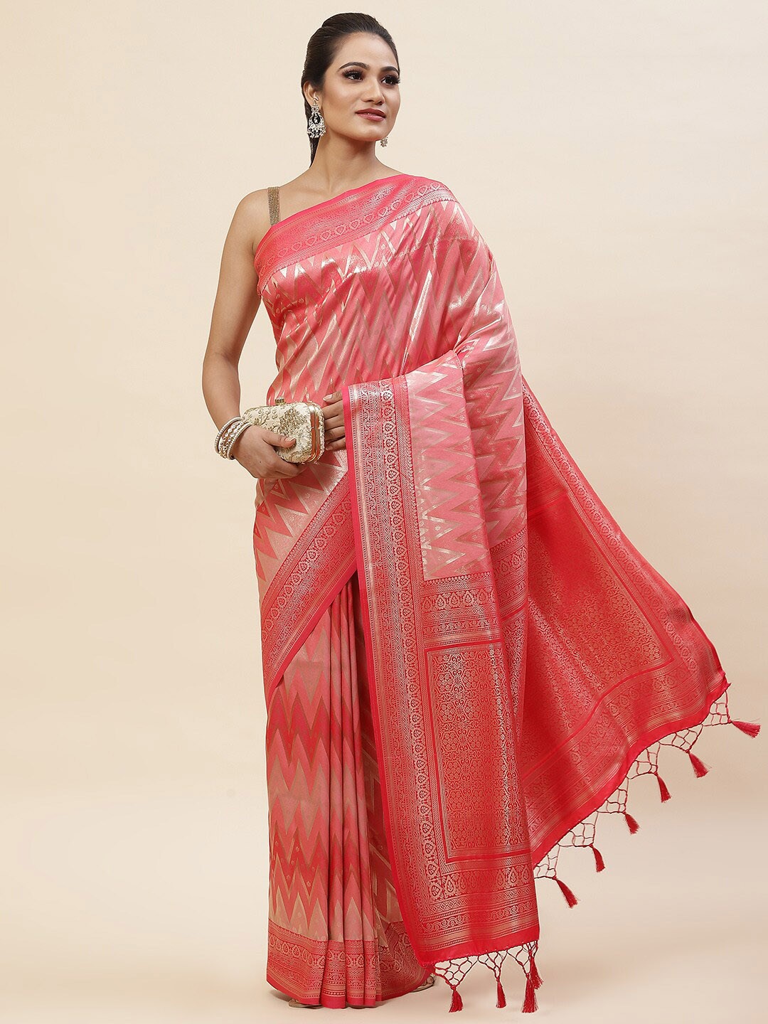 

Meena Bazaar Woven Design Zari Art Silk Saree, Peach